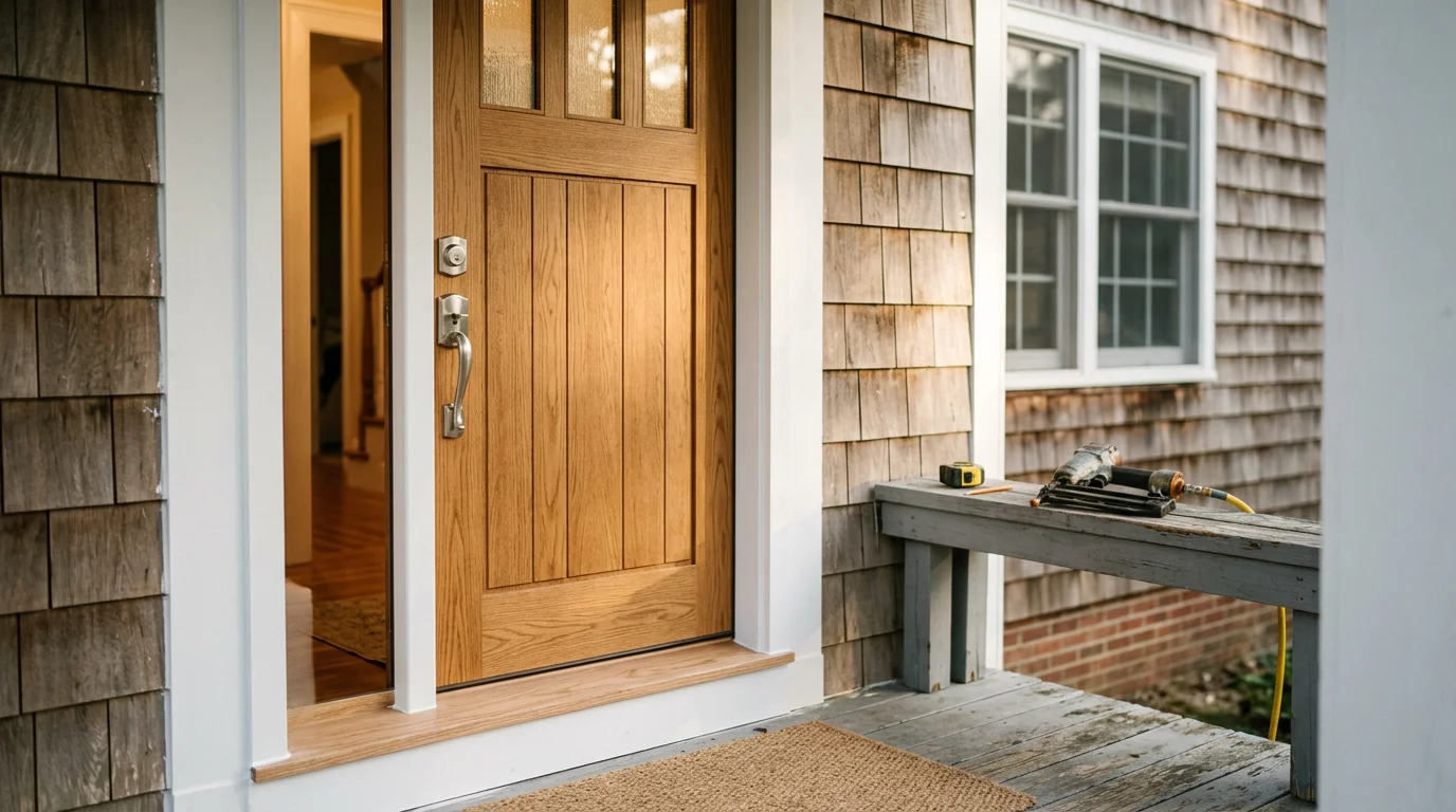 Professional door installation in a residential home entryway