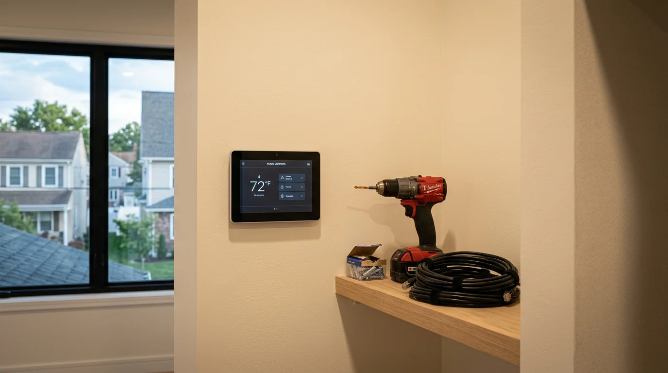 Professional handyman installing home fixtures in a residential kitchen